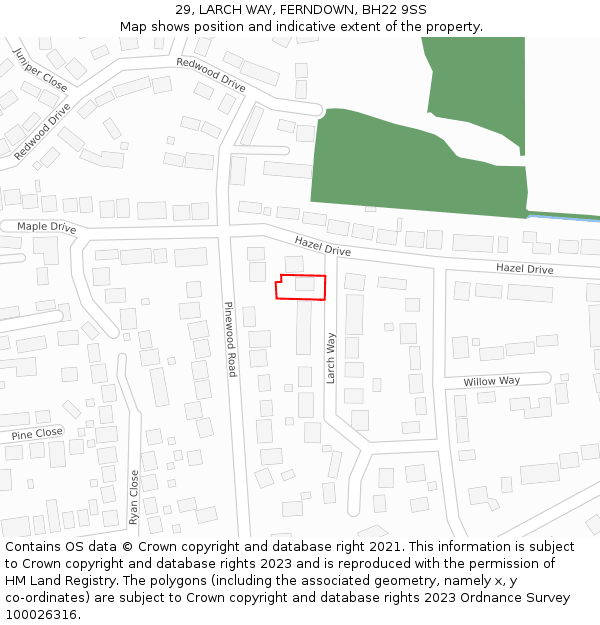 29, LARCH WAY, FERNDOWN, BH22 9SS: Location map and indicative extent of plot