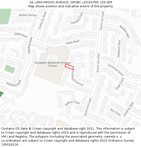 29, LARCHWOOD AVENUE, GROBY, LEICESTER, LE6 0ER: Location map and indicative extent of plot