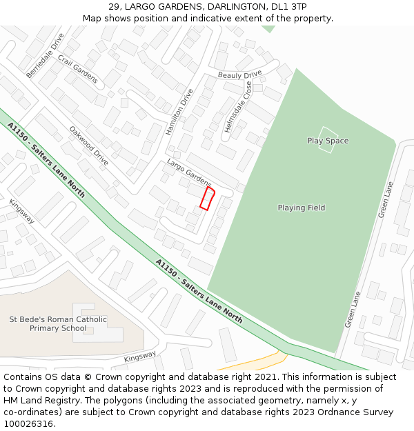 29, LARGO GARDENS, DARLINGTON, DL1 3TP: Location map and indicative extent of plot