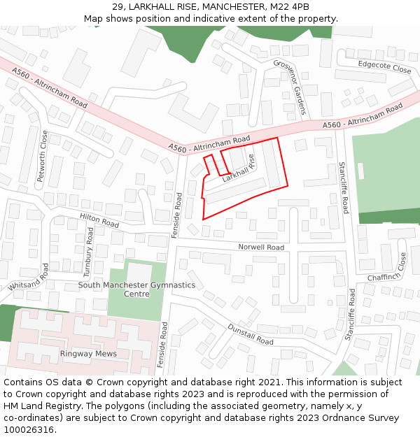 29, LARKHALL RISE, MANCHESTER, M22 4PB: Location map and indicative extent of plot