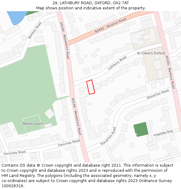 29, LATHBURY ROAD, OXFORD, OX2 7AT: Location map and indicative extent of plot