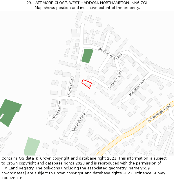 29, LATTIMORE CLOSE, WEST HADDON, NORTHAMPTON, NN6 7GL: Location map and indicative extent of plot