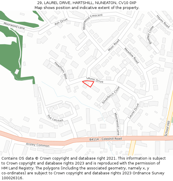 29, LAUREL DRIVE, HARTSHILL, NUNEATON, CV10 0XP: Location map and indicative extent of plot