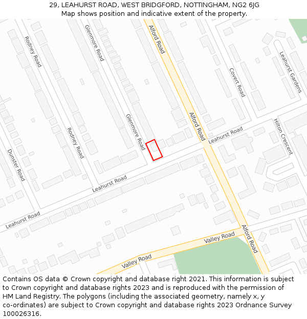 29, LEAHURST ROAD, WEST BRIDGFORD, NOTTINGHAM, NG2 6JG: Location map and indicative extent of plot