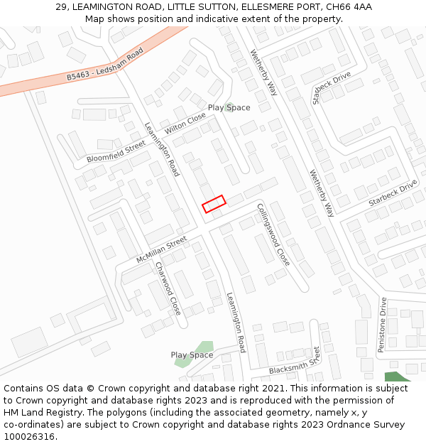 29, LEAMINGTON ROAD, LITTLE SUTTON, ELLESMERE PORT, CH66 4AA: Location map and indicative extent of plot