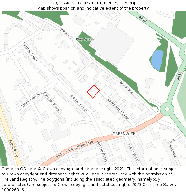 29, LEAMINGTON STREET, RIPLEY, DE5 3BJ: Location map and indicative extent of plot