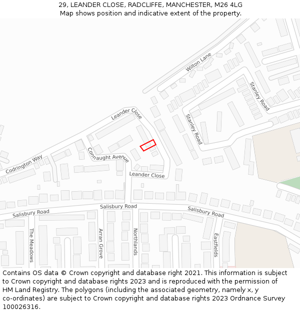 29, LEANDER CLOSE, RADCLIFFE, MANCHESTER, M26 4LG: Location map and indicative extent of plot