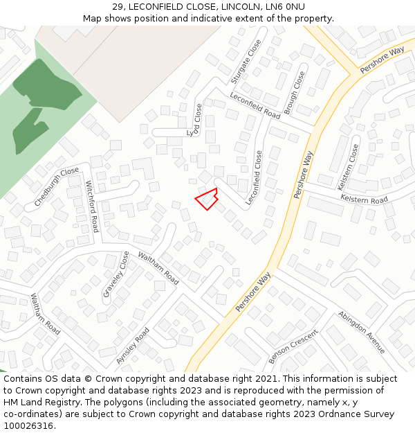 29, LECONFIELD CLOSE, LINCOLN, LN6 0NU: Location map and indicative extent of plot