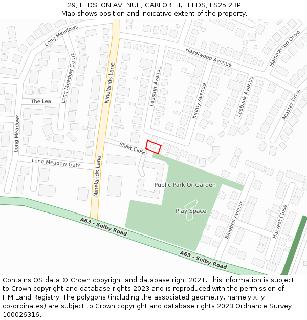29, LEDSTON AVENUE, GARFORTH, LEEDS, LS25 2BP: Location map and indicative extent of plot