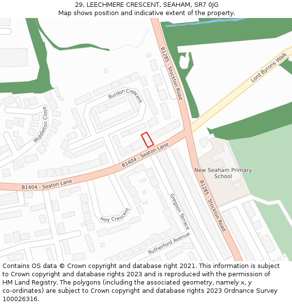 29, LEECHMERE CRESCENT, SEAHAM, SR7 0JG: Location map and indicative extent of plot