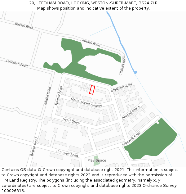 29, LEEDHAM ROAD, LOCKING, WESTON-SUPER-MARE, BS24 7LP: Location map and indicative extent of plot