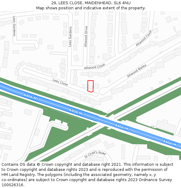 29, LEES CLOSE, MAIDENHEAD, SL6 4NU: Location map and indicative extent of plot