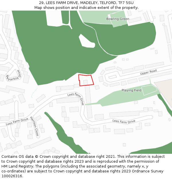 29, LEES FARM DRIVE, MADELEY, TELFORD, TF7 5SU: Location map and indicative extent of plot