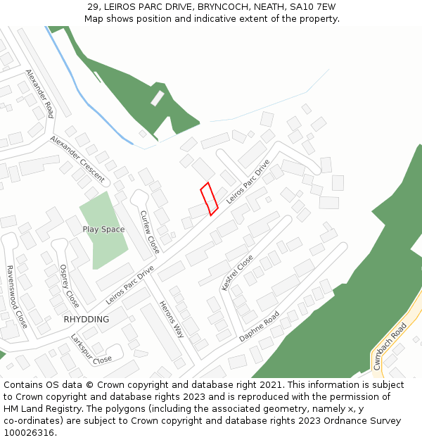 29, LEIROS PARC DRIVE, BRYNCOCH, NEATH, SA10 7EW: Location map and indicative extent of plot