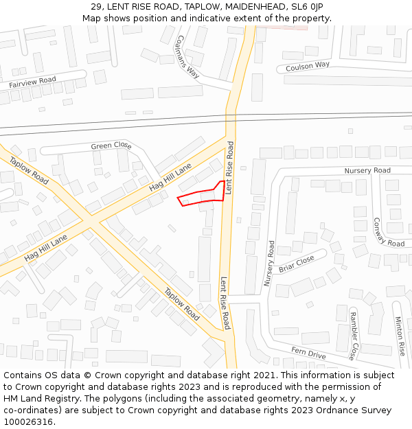 29, LENT RISE ROAD, TAPLOW, MAIDENHEAD, SL6 0JP: Location map and indicative extent of plot