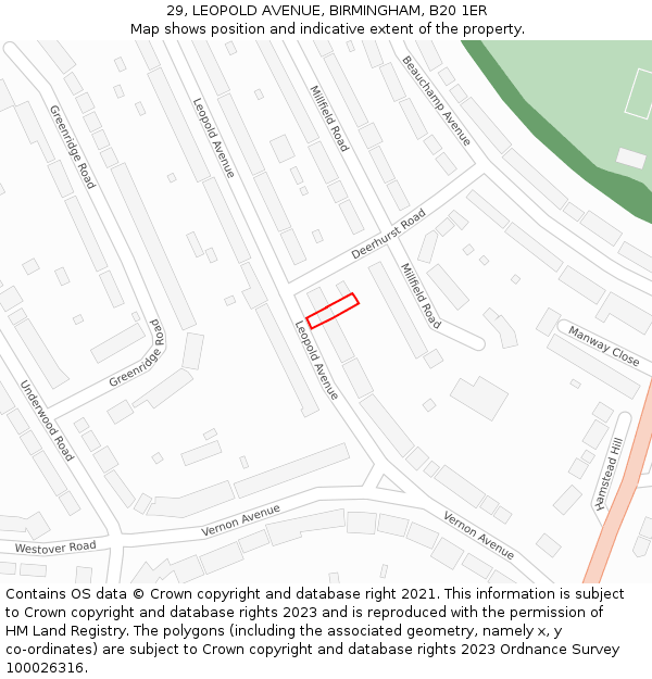 29, LEOPOLD AVENUE, BIRMINGHAM, B20 1ER: Location map and indicative extent of plot