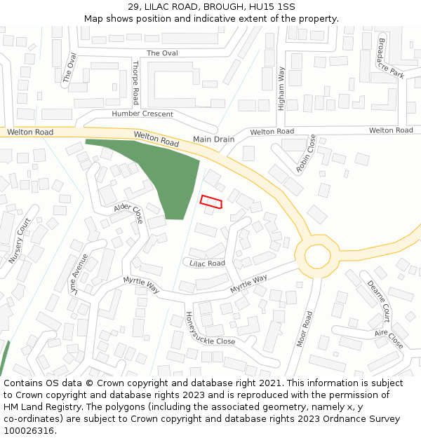 29, LILAC ROAD, BROUGH, HU15 1SS: Location map and indicative extent of plot