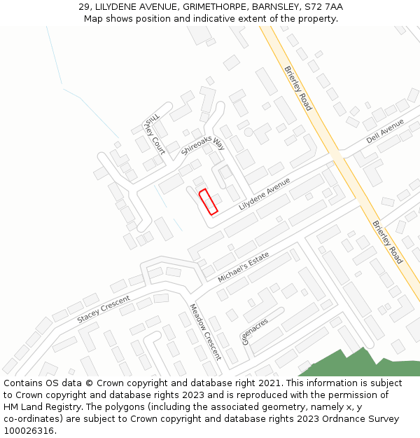 29, LILYDENE AVENUE, GRIMETHORPE, BARNSLEY, S72 7AA: Location map and indicative extent of plot