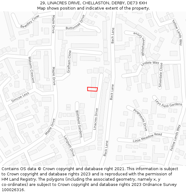 29, LINACRES DRIVE, CHELLASTON, DERBY, DE73 6XH: Location map and indicative extent of plot