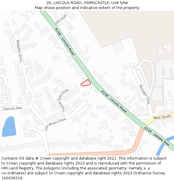 29, LINCOLN ROAD, HORNCASTLE, LN9 5AW: Location map and indicative extent of plot