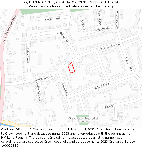 29, LINDEN AVENUE, GREAT AYTON, MIDDLESBROUGH, TS9 6AJ: Location map and indicative extent of plot