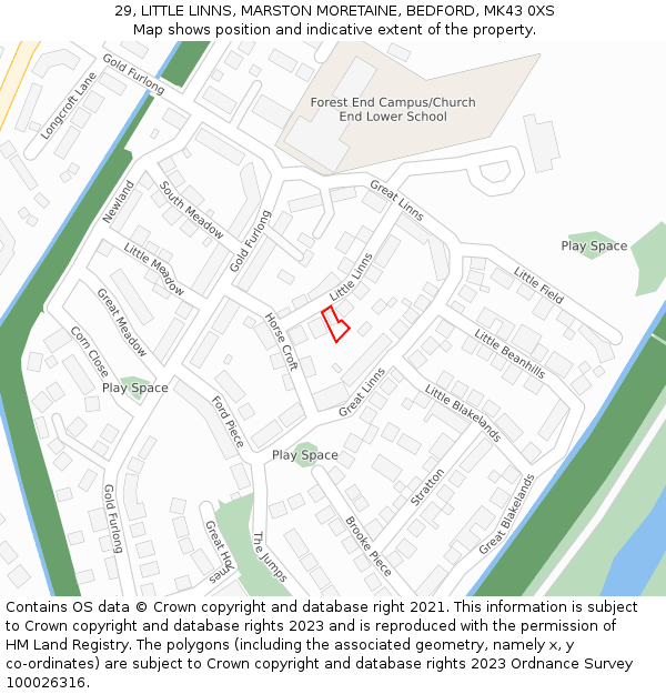 29, LITTLE LINNS, MARSTON MORETAINE, BEDFORD, MK43 0XS: Location map and indicative extent of plot
