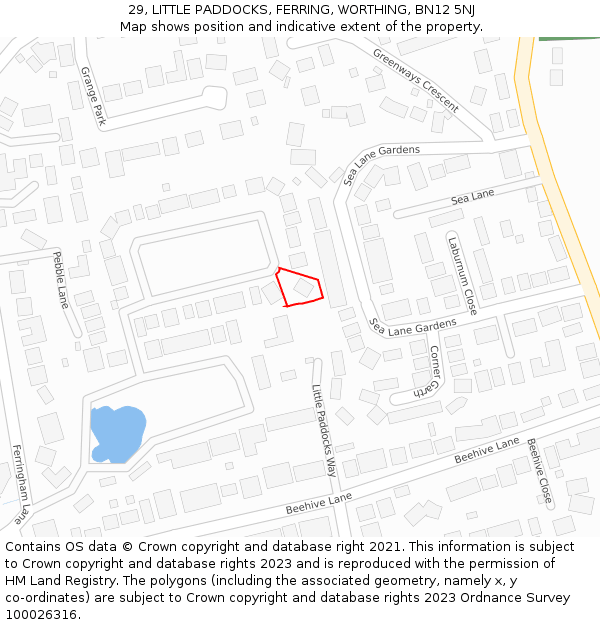 29, LITTLE PADDOCKS, FERRING, WORTHING, BN12 5NJ: Location map and indicative extent of plot