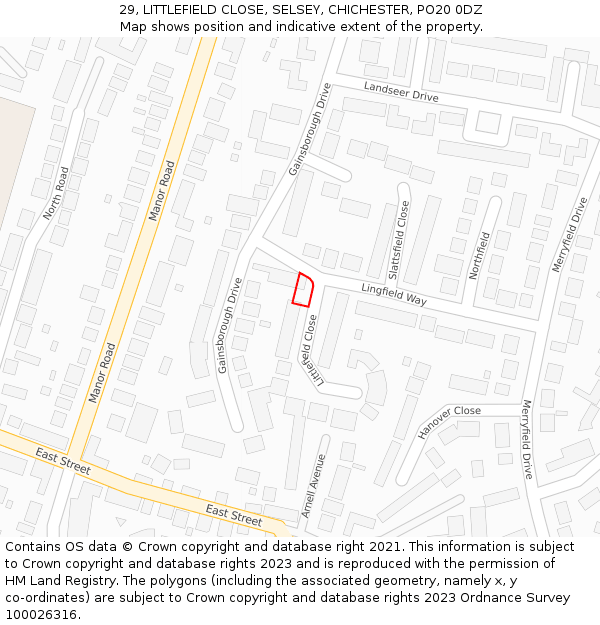 29, LITTLEFIELD CLOSE, SELSEY, CHICHESTER, PO20 0DZ: Location map and indicative extent of plot