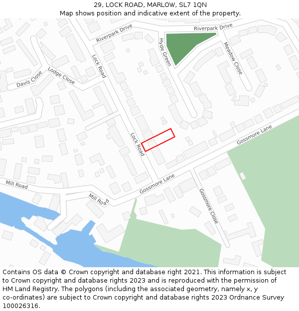 29, LOCK ROAD, MARLOW, SL7 1QN: Location map and indicative extent of plot