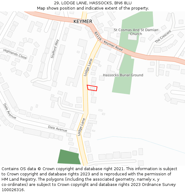 29, LODGE LANE, HASSOCKS, BN6 8LU: Location map and indicative extent of plot