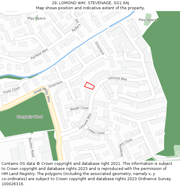 29, LOMOND WAY, STEVENAGE, SG1 6AJ: Location map and indicative extent of plot