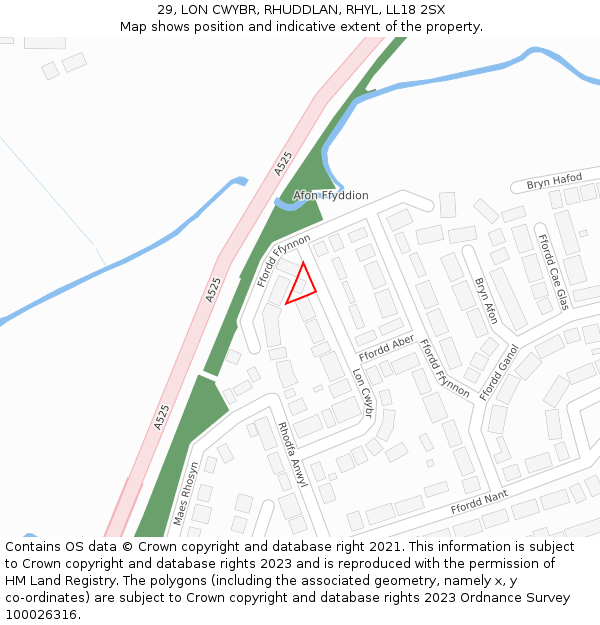 29, LON CWYBR, RHUDDLAN, RHYL, LL18 2SX: Location map and indicative extent of plot