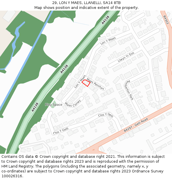 29, LON Y MAES, LLANELLI, SA14 8TB: Location map and indicative extent of plot