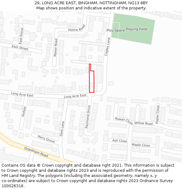 29, LONG ACRE EAST, BINGHAM, NOTTINGHAM, NG13 8BY: Location map and indicative extent of plot