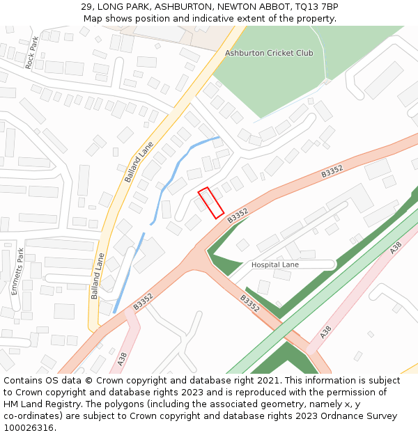 29, LONG PARK, ASHBURTON, NEWTON ABBOT, TQ13 7BP: Location map and indicative extent of plot