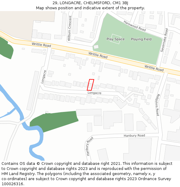 29, LONGACRE, CHELMSFORD, CM1 3BJ: Location map and indicative extent of plot