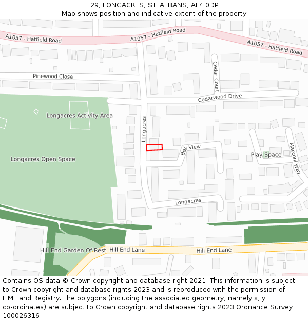29, LONGACRES, ST. ALBANS, AL4 0DP: Location map and indicative extent of plot
