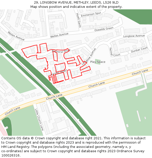 29, LONGBOW AVENUE, METHLEY, LEEDS, LS26 9LD: Location map and indicative extent of plot