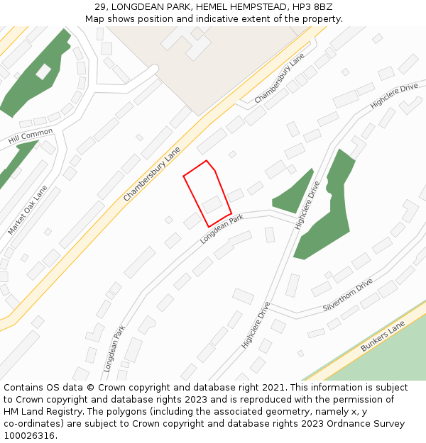 29, LONGDEAN PARK, HEMEL HEMPSTEAD, HP3 8BZ: Location map and indicative extent of plot