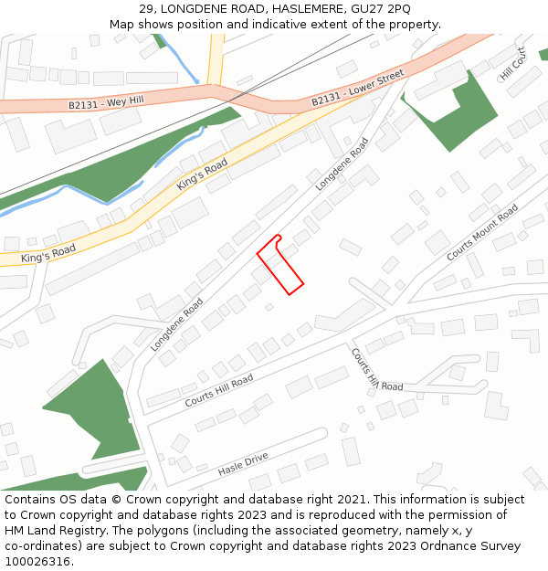 29, LONGDENE ROAD, HASLEMERE, GU27 2PQ: Location map and indicative extent of plot