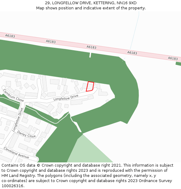 29, LONGFELLOW DRIVE, KETTERING, NN16 9XD: Location map and indicative extent of plot