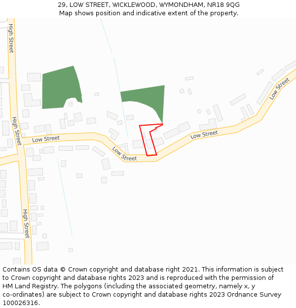 29, LOW STREET, WICKLEWOOD, WYMONDHAM, NR18 9QG: Location map and indicative extent of plot