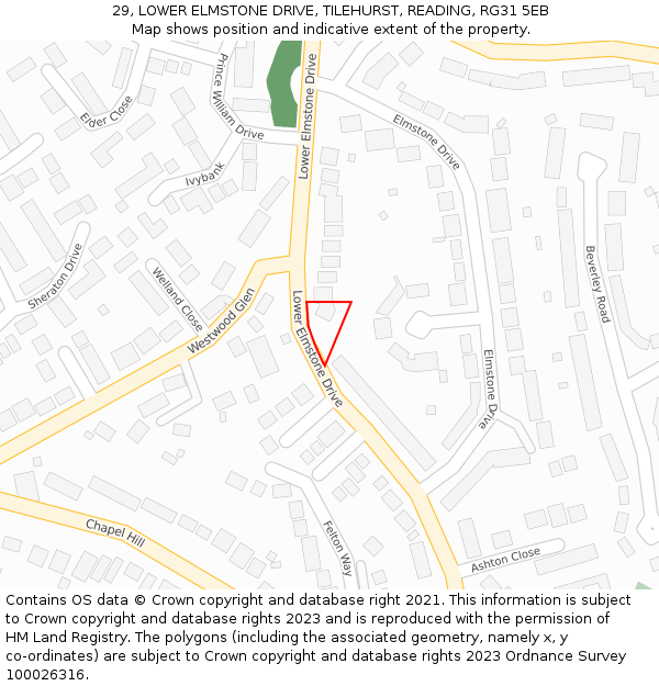 29, LOWER ELMSTONE DRIVE, TILEHURST, READING, RG31 5EB: Location map and indicative extent of plot