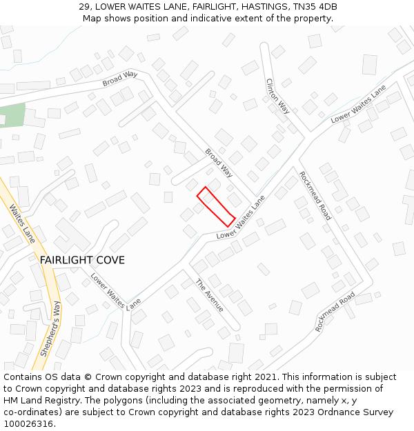 29, LOWER WAITES LANE, FAIRLIGHT, HASTINGS, TN35 4DB: Location map and indicative extent of plot