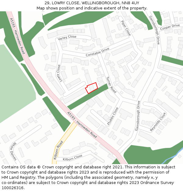 29, LOWRY CLOSE, WELLINGBOROUGH, NN8 4UY: Location map and indicative extent of plot