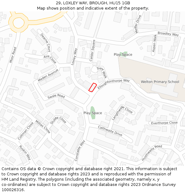 29, LOXLEY WAY, BROUGH, HU15 1GB: Location map and indicative extent of plot