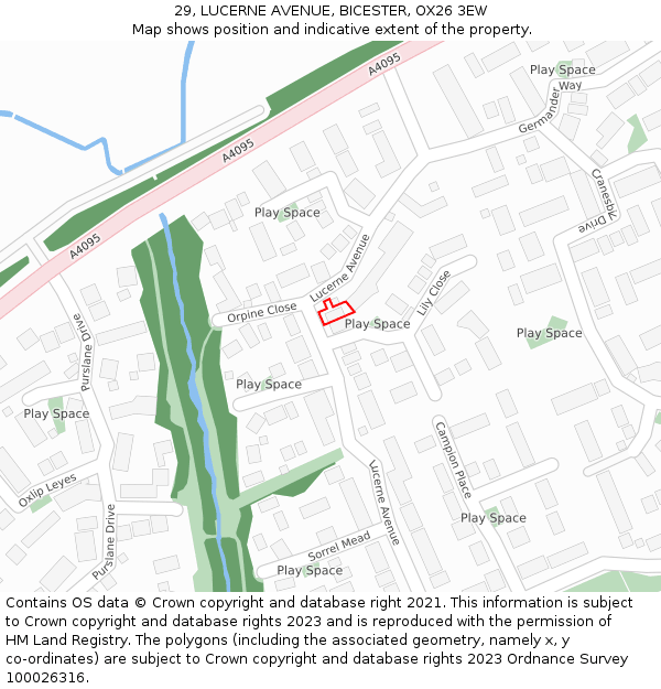 29, LUCERNE AVENUE, BICESTER, OX26 3EW: Location map and indicative extent of plot