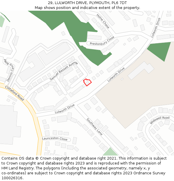 29, LULWORTH DRIVE, PLYMOUTH, PL6 7DT: Location map and indicative extent of plot