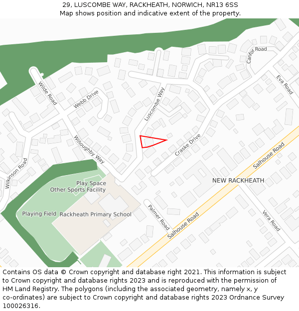 29, LUSCOMBE WAY, RACKHEATH, NORWICH, NR13 6SS: Location map and indicative extent of plot