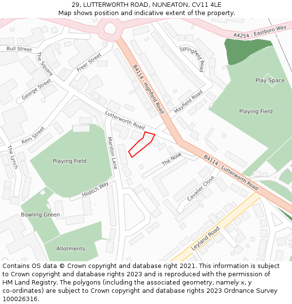 29, LUTTERWORTH ROAD, NUNEATON, CV11 4LE: Location map and indicative extent of plot